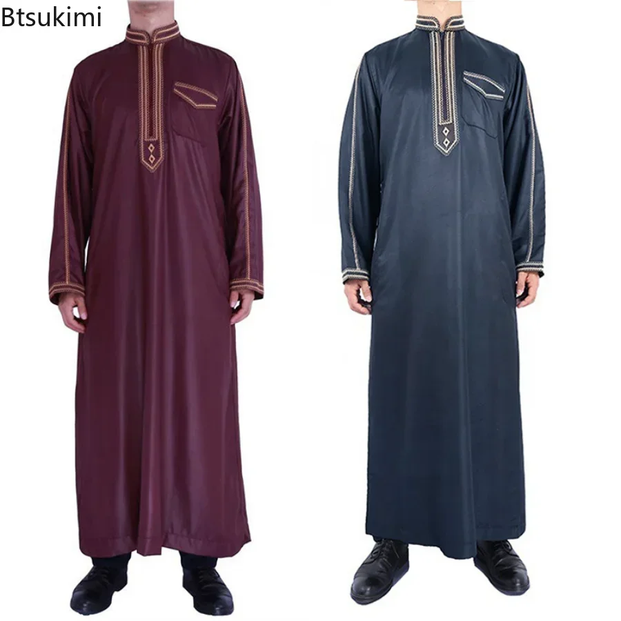 New 2024 Abaya Islam Men Robe Muslim Dresses Djellaba Homme Fashion Solid Color Shirts Arabic Dress Ethnic Men\'s Clothing Gift