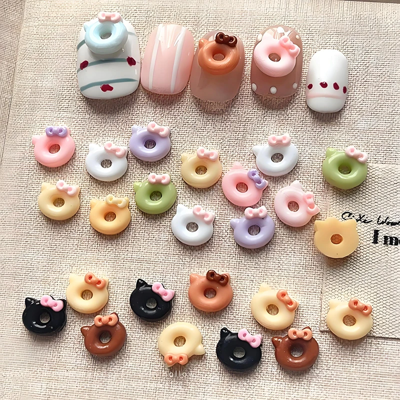 30PCS Acrylic Bow Donut Nail Art Charms Kawaii Accessories Resin Parts For Nails Decoration Manicure Decor Supplies Material