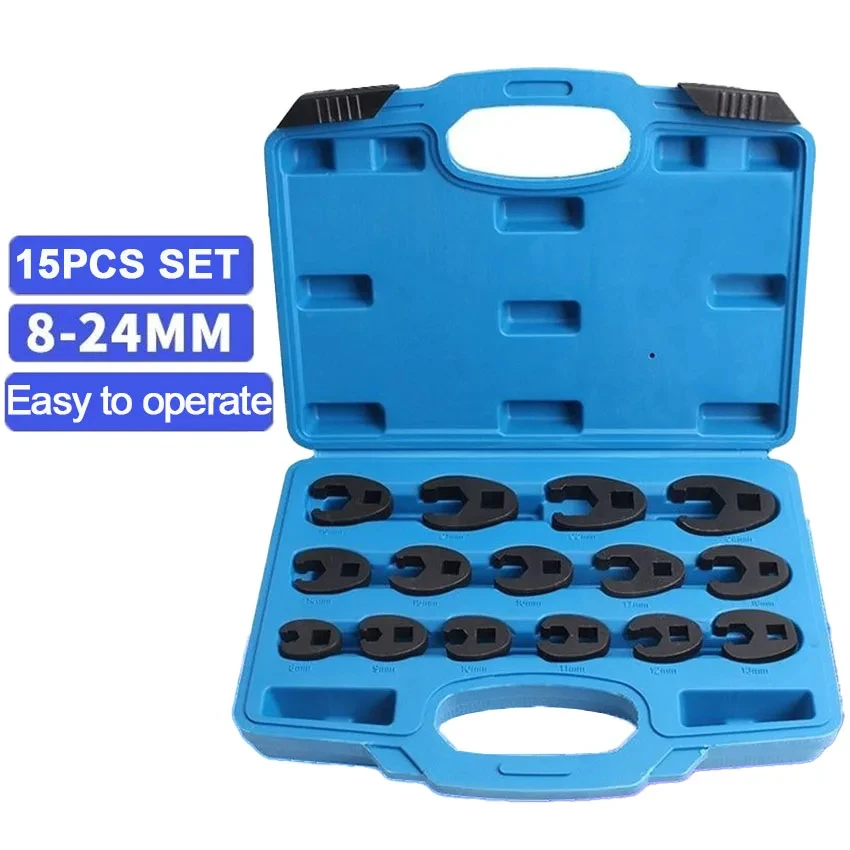 15pcs 8 to 24mm Multi-Function Pipe Open End Wrench Set, 19pcs Metric Tools 8 to 32mm Size Flared Wrench for 3/8