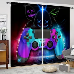 Gaming Curtains Drapes Kids Gamer Video Games Curtain Set for Boys Modern Game Controller Fabric Curtain Green Gamer 2Pieces