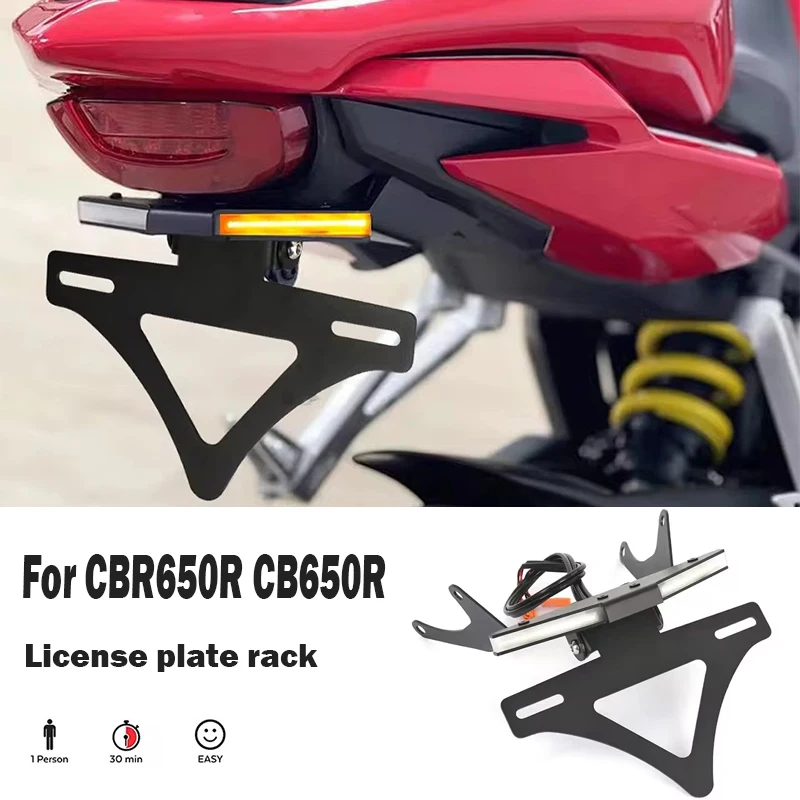 

For Honda CB650R CBR 650 R CB 650R 2021-2025 Motorcycle license plate rack with LED turn signal integrated license plate rack