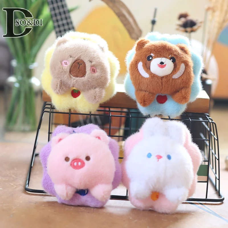 1Pcs Cute Cartoon Little Bear Pig Rabbit Capybara Pendant Plush Toy Doll Bag Hanging Ornaments Cute Doll Keychain Car Pendant