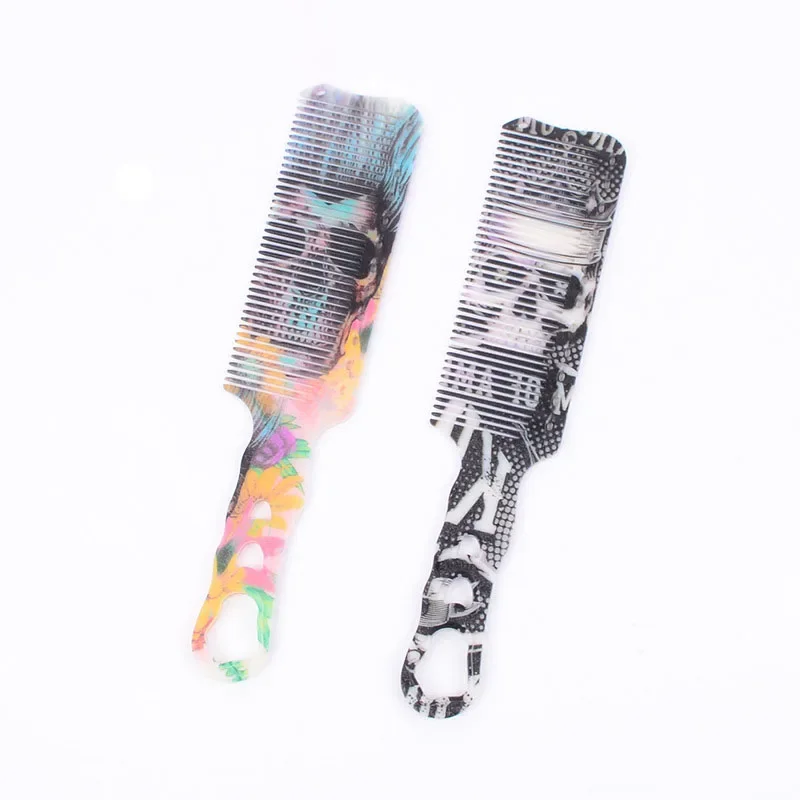 Skull Graffiti Fine Cutting Comb Antistatic Wide Tooth Clipper Comb Barber Flat Top Hairdressing Comb Curly Hair Salon Tools