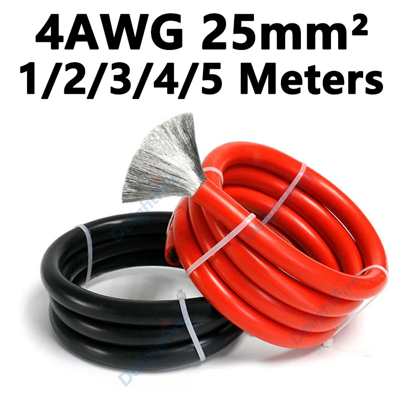 

4AWG Silicone Cable Heat Resistant Red Black Cable Automotive Wiring Soft Electrical Wires For Solar Panel Inverter Car Battery