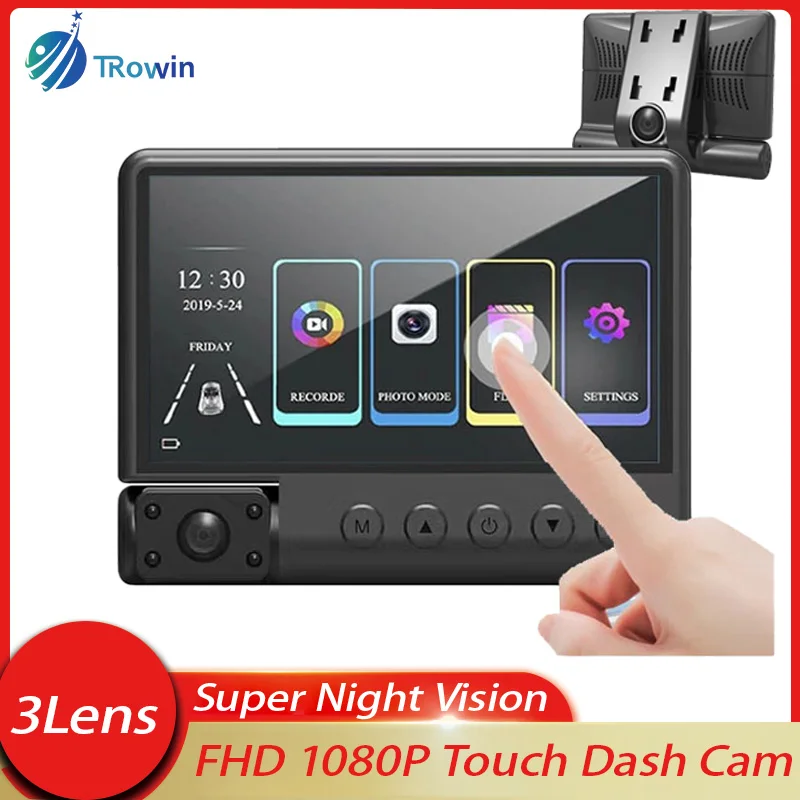 

3Lens FHD 1080P Dashcam Car DVR Touch Camera Night Vision Loop Recording Front Inside Rear 3waysVehicle Accessories