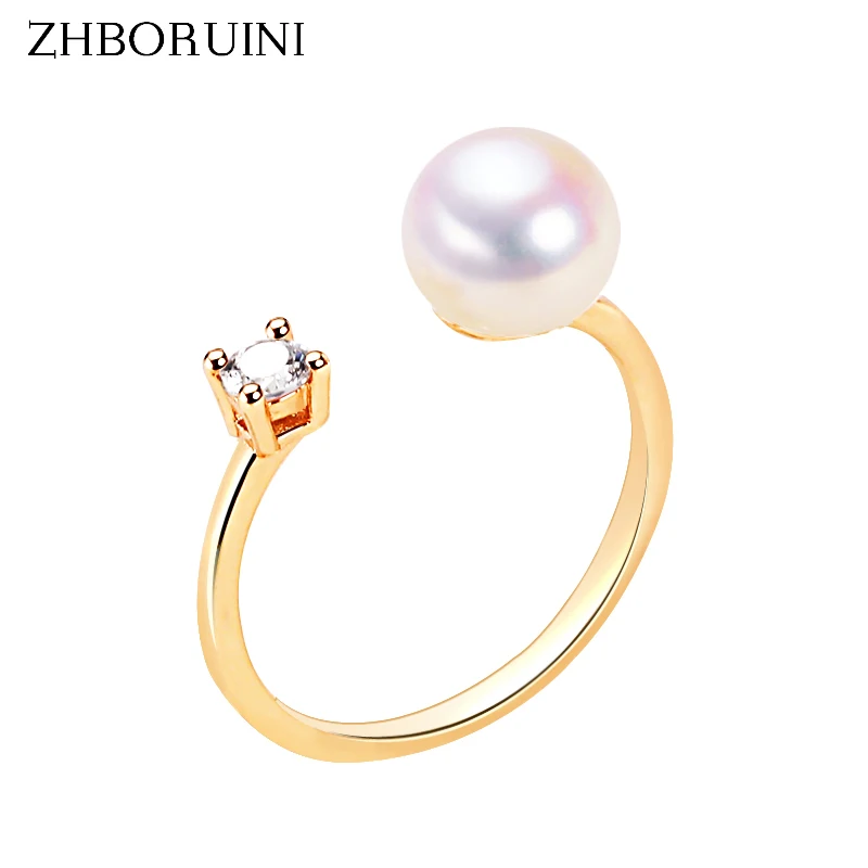 

ZHBORUINI 2022 New Zircon Diamond Pearl Ring 100% Real Natural Freshwater Pearl 18K Gold Plating Women Jewelry Ring Wholesale