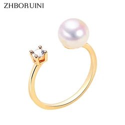 ZHBORUINI 2024 New Zircon Diamond Pearl Ring 100% Real Natural Freshwater Pearl 18K Gold Plating Women Jewelry Ring Wholesale