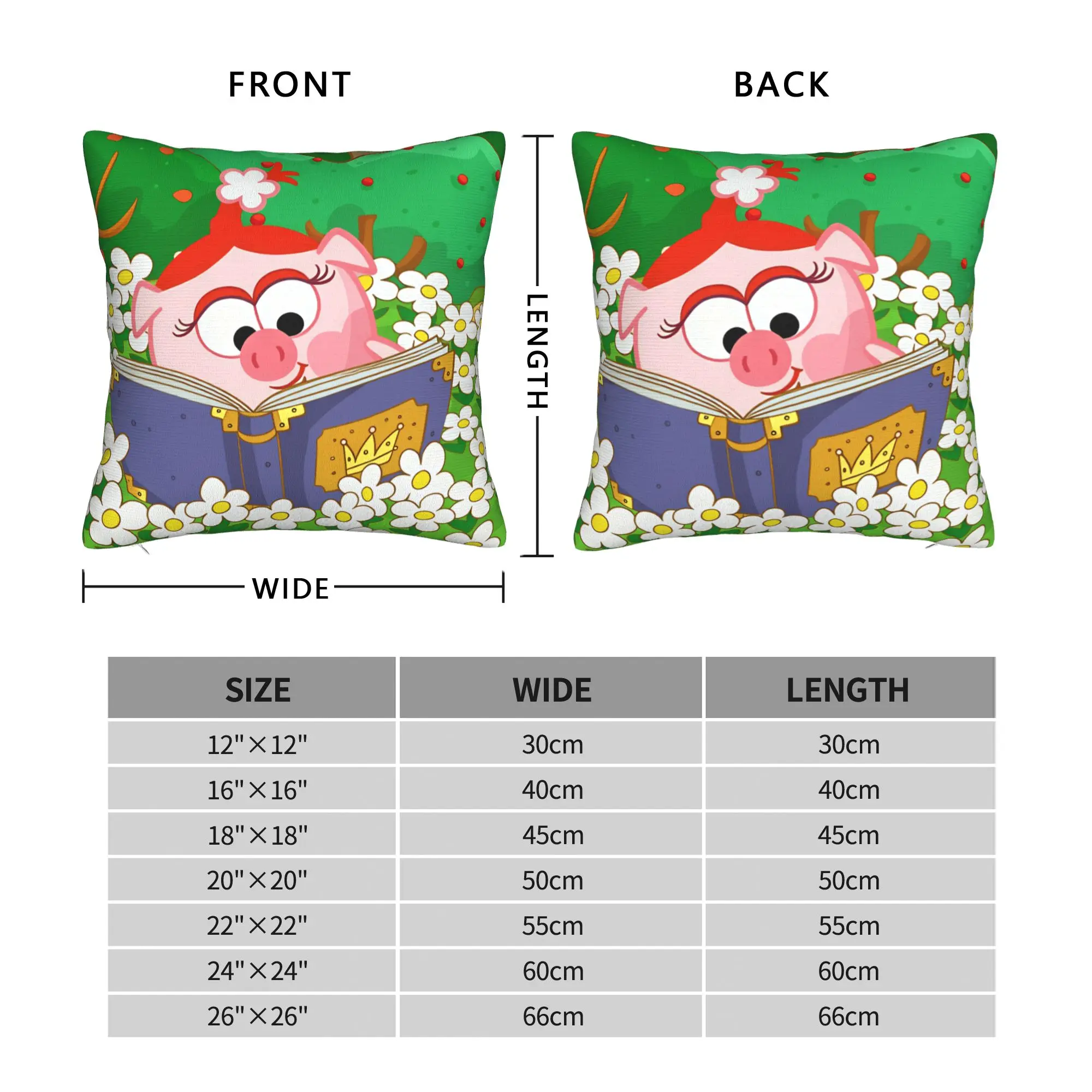 Kikoriki Nyusha Pig Reading Book In Flowers Pillow Cover  Square Cushion Cover Retro Trendy Pillow Case For Sofa Bed Living Room