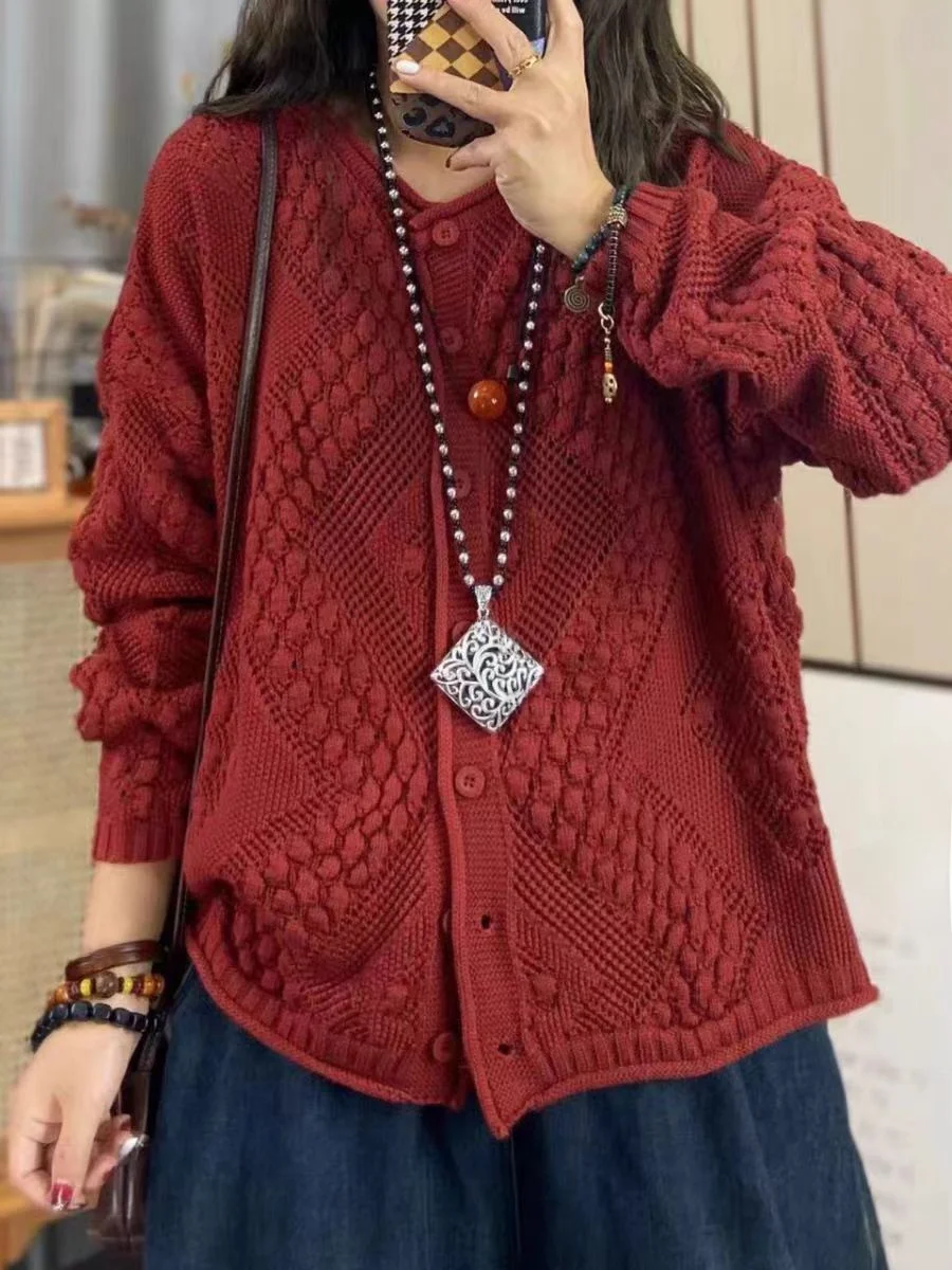 เสื้อคาร์ดิแกนถักทรงกลมแบบเรโทรสำหรับผู้หญิง ทรงหลวม สไตล์ลำลอง แขนยาว เสื้อสเวตเตอร์แฟชั่น ทันสมัย สำหรับฤดูใบไม้ร่วง สีใหม่
