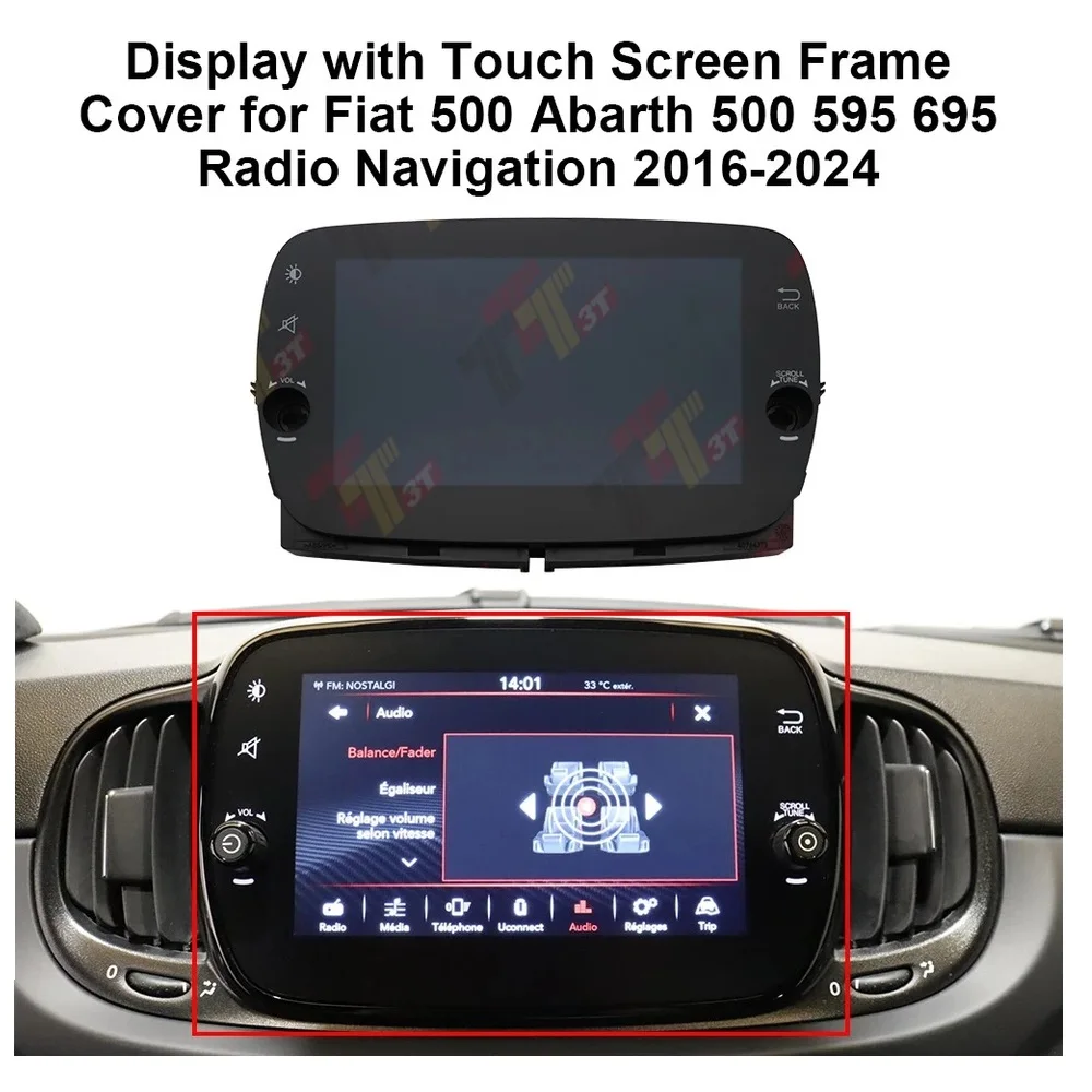 Display with Touch Screen Frame Cover for Fiat 500 Abarth 500 595 695 Navigation 2016-2024