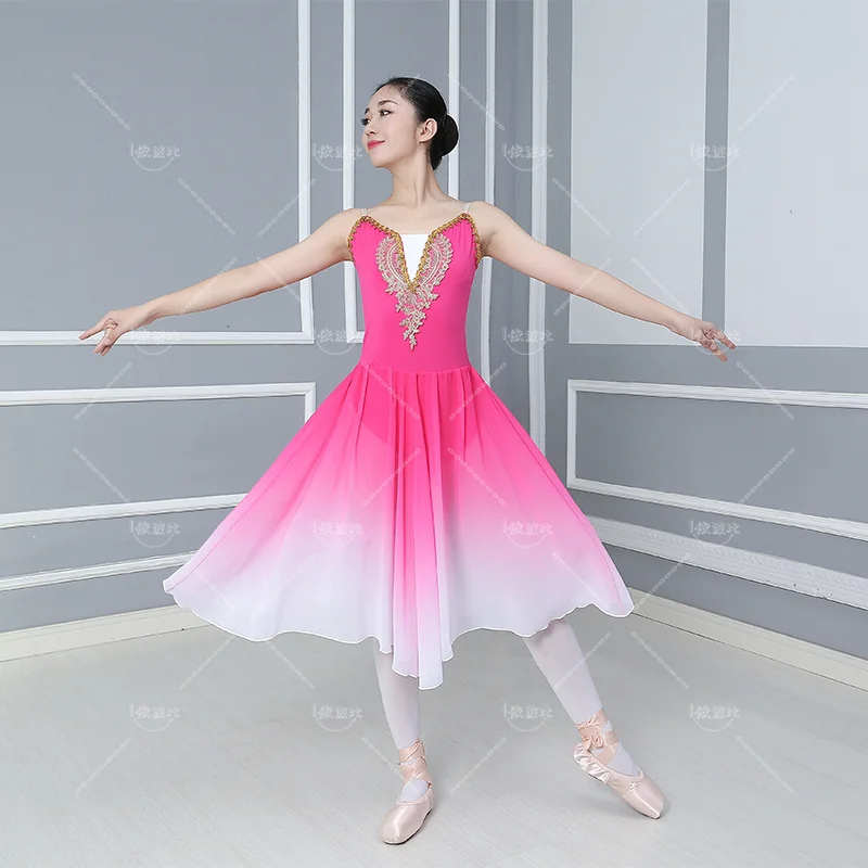 Long Adult Children Ballet Tutu Dress Party Practice Clothes Modern Dance Costumes Kids Tutu Ballerina Chiffon Ballet Dress Girl