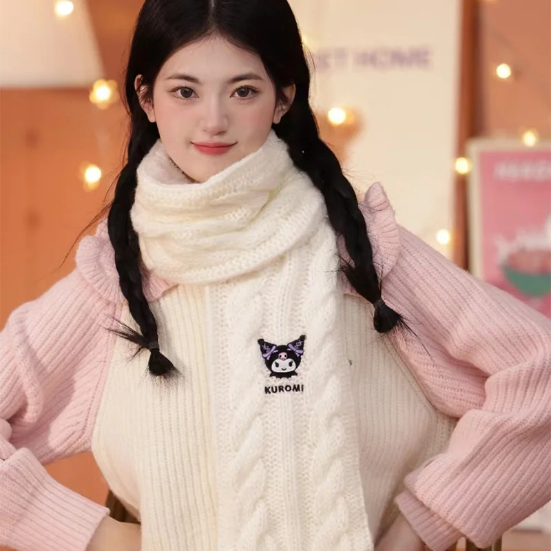 Sanrio Melody Kuromi Cartoon Knitted Scarf Cute Autumn Winter Warm Scarves Y2k Fashion Windproof Accessories Girl Birthday Gifts