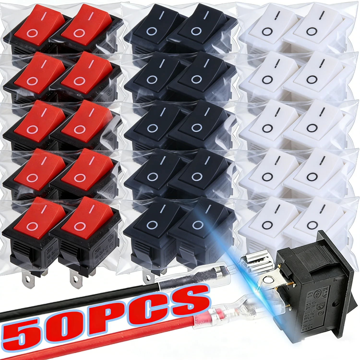 10-50Pcs Push Button Switch 10x15mm SPST 2Pin 3A 250V KCD11 Snap-in On/Off Rocker Switch 10MM*15MM Black Red and White