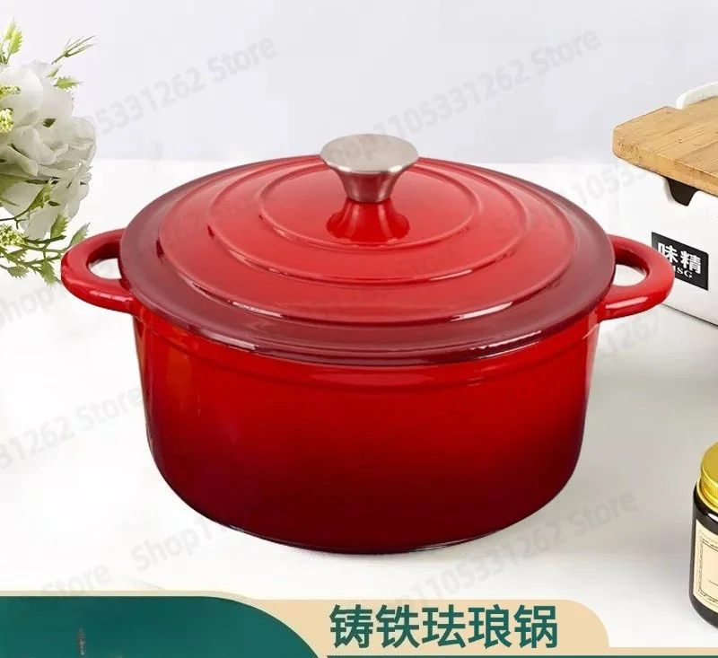 Gas Induction Cooker Oven Cast Iron Enamel Soup Stew Braising Pot Round Handle Micro Pressure