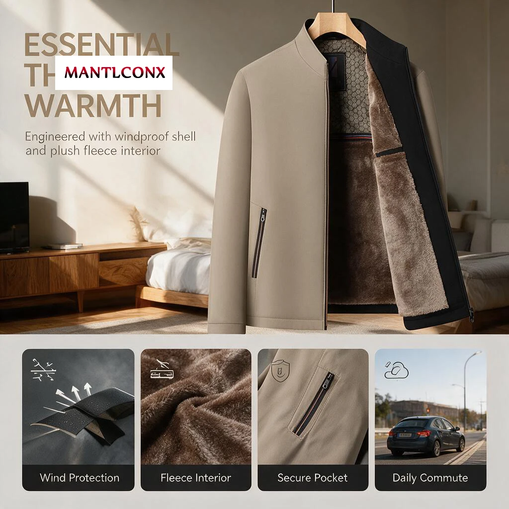 Luxuriöse Winterjacke für Herren 2026 Herbst Einfarbige Dick Gefütterte Mäntel für Männer Stehkragen Warme Arbeitsjacke Herrenbekleidung mit Fleece-Futter – Detail 8