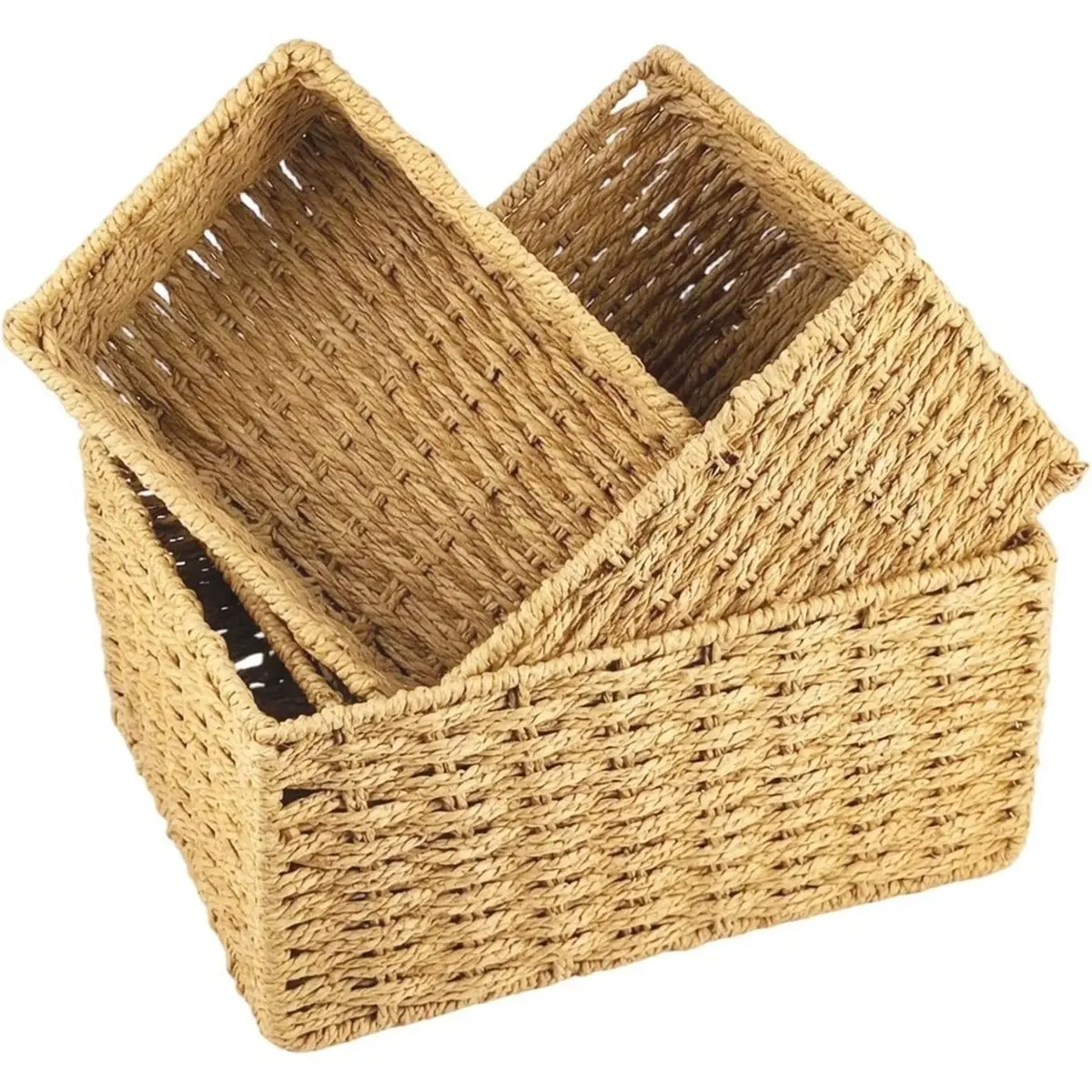 2026 New Woven Storage Baskets for Organizing,Rectangular Wicker Nesting Baskets for Shelves, Bathroom, Pantry, Closet, Kitchen