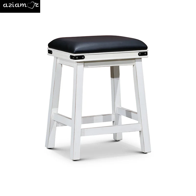 

24" Counter Stool, Antique White Finish, Black Leather Seat On-Site