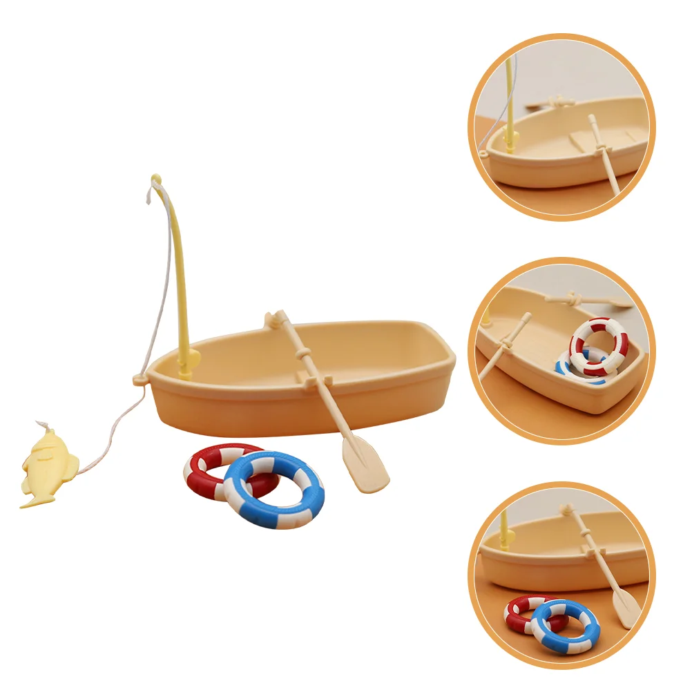 House Swimming Ring Mini Decor Fishing Boat Simulation Miniature Model Toys Cartoon Statue Fairy Figurines