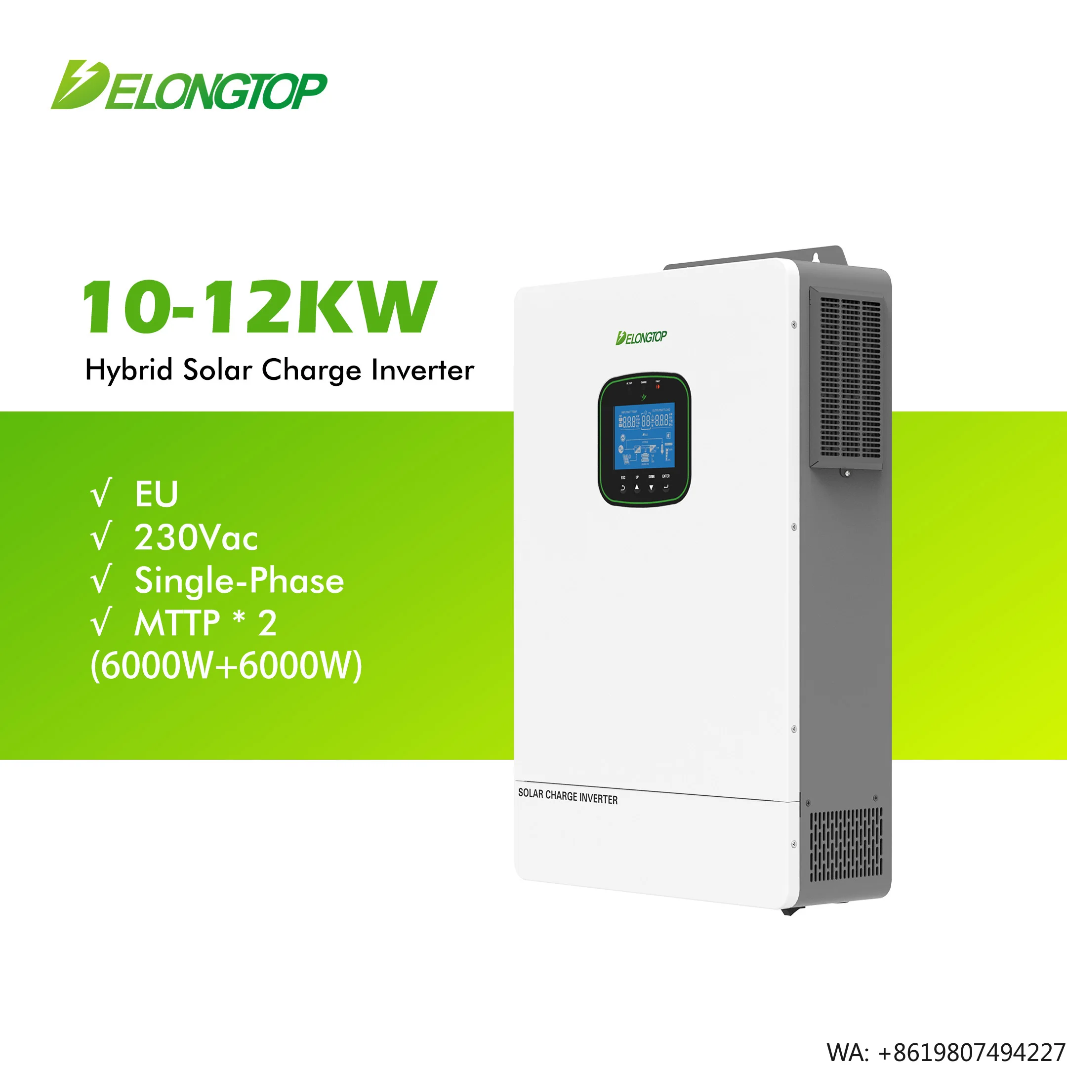 EU 230V Output 12KW Hybrid Off Grid Solar Inverter Build-in MPPT 150A +Wifi with Parallel Function Home Energy Storage System