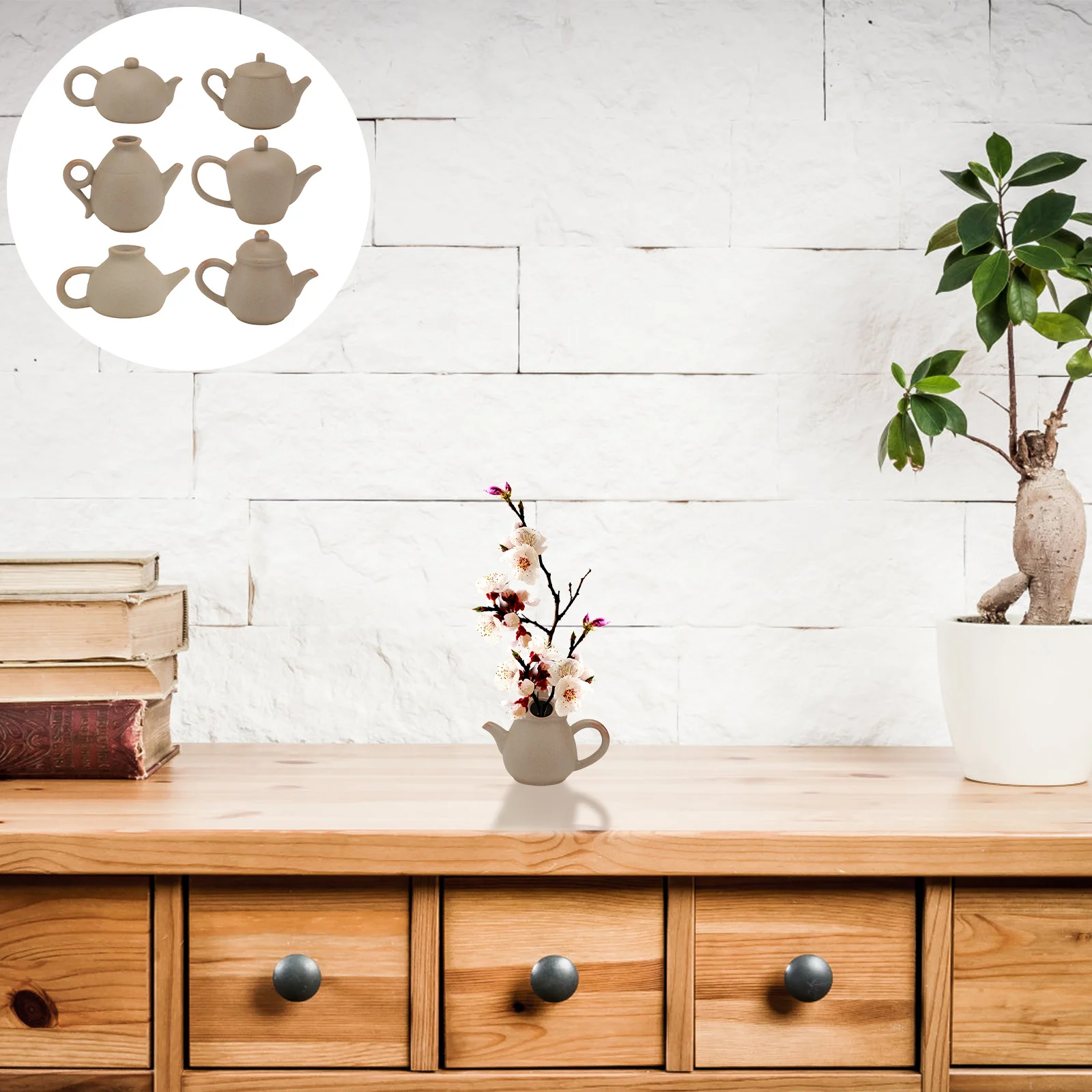 

6Pcs Crude Pottery Fingertip Mini Vases Khaki Decorative Hydroponic Flower Arrangement Containers Pot Shaped Vases