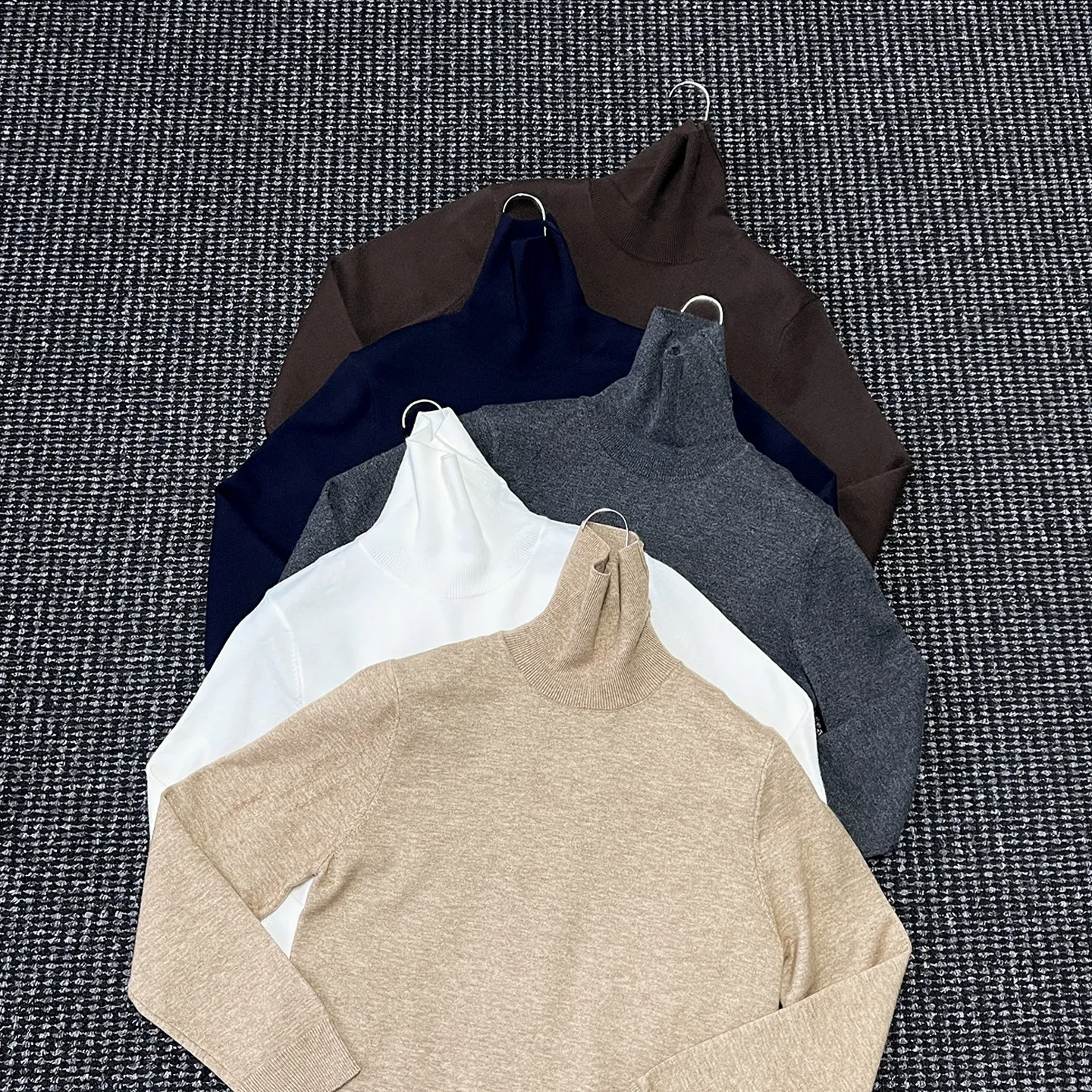 Machine washable wool blended turtleneck knitted bottoming sweater men's simple warm semi-turtleneck