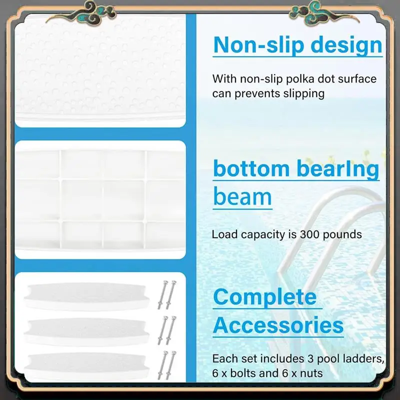 

Premium 3PCS Universal Swimming Pool Ladder Steps, Swimming Pool Replacement Ladder Steps,With Stainless Steel Bolts