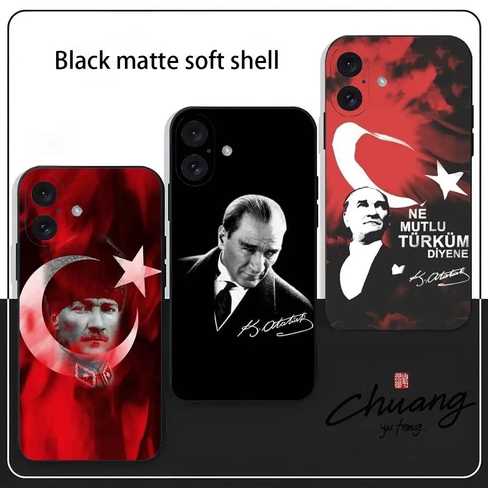 Funda para teléfono con firma de Mustafa Kemal Ataturk, elegante funda de TPU negra mate para 11-16. Antideslizante y resistente al desgaste