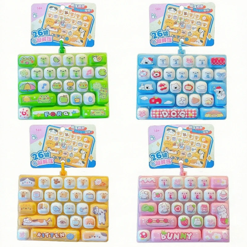26구 26 Grid Keycap Clicker Fidget Toy, Mini Keyboard Stress Relief Decompression Toy Portable Cartoon Keychain Gift