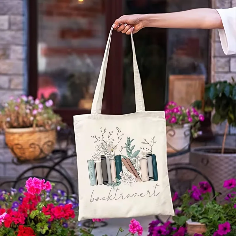 Bow Stacked Book Floral Printed Canvas Tote Bag Handbag for Daily Commute Shopping and Short Travel Use Best Gift for Friend
