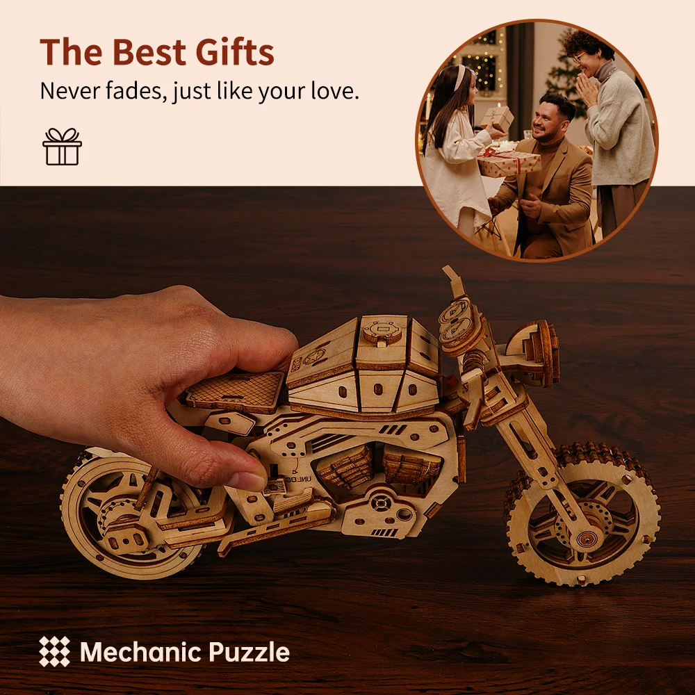 Rompecabezas de motocicleta de madera 3D, juguetes educativos DIY, Kit de modelos artesanales, Decoración de mesa, regalo de Navidad para