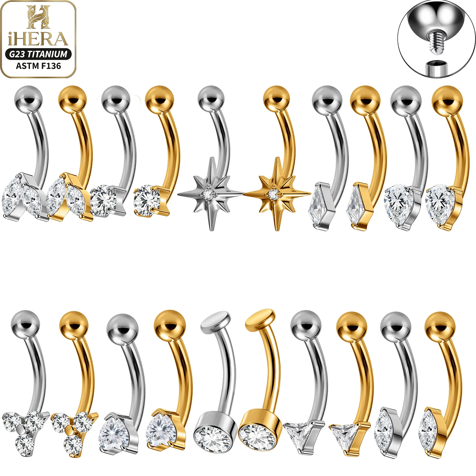 Body Jewelry Vertical Labret - Screw Ball F136 Titanium Piercing Stud