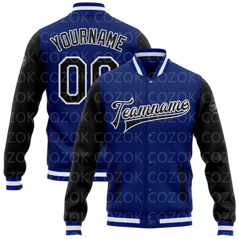 Custom Sapphire blue 3D Printed Baseball Button Jacket Bomber Full-Snap Varsity Letterman Jacket