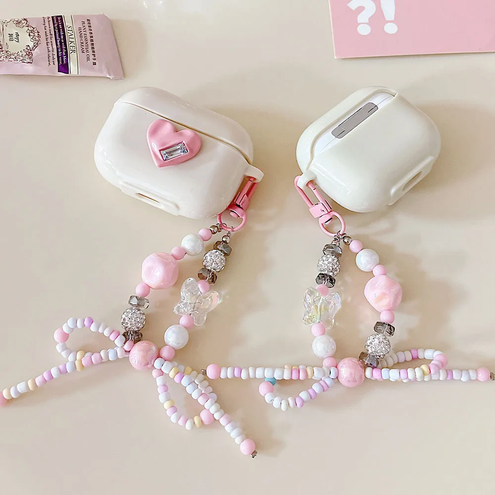 Роскошный 3D бриллиантовый розовый мягкий силиконовый чехол для наушников Apple Airpods 1 3 Pro 2, аксессуары для наушников, чехол с бантом-бабочкой, брелок с подвеской