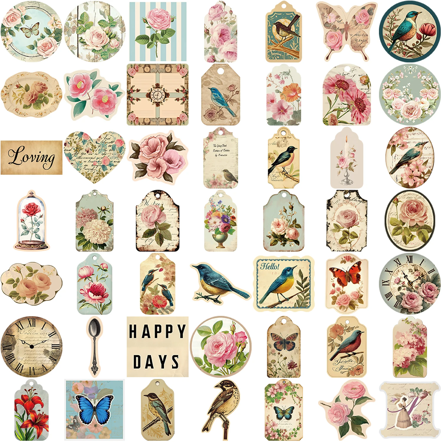 52pcs 크리 에이 티브 스크랩북 레트로 오래된 쓰레기 종이 재료 종이 조합 키트 DIY 핸드 계정 워터 컵 전화 케이스 잡지