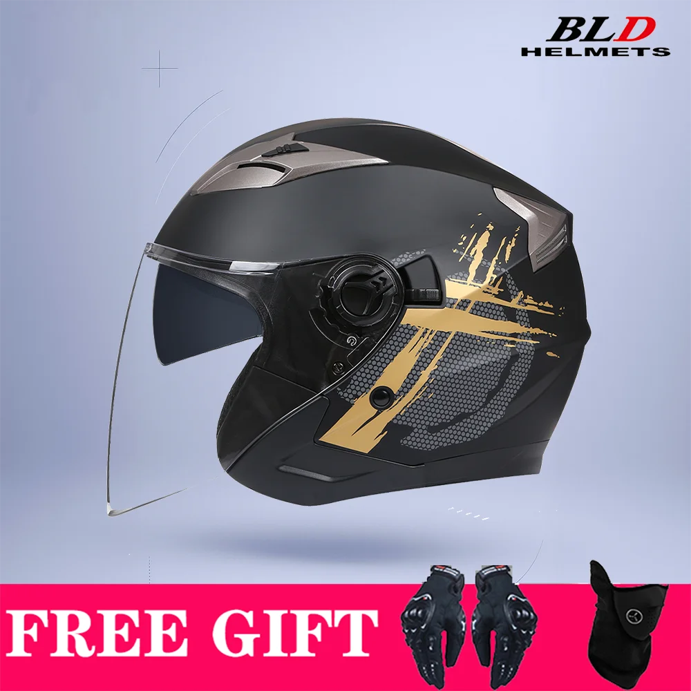 BLD Open Face Half Helmet Motorcycle Helmet Breathable Ventilation Adjustable Fit Anti-Fog Visor Scooter Urban Bike Helmet DOT