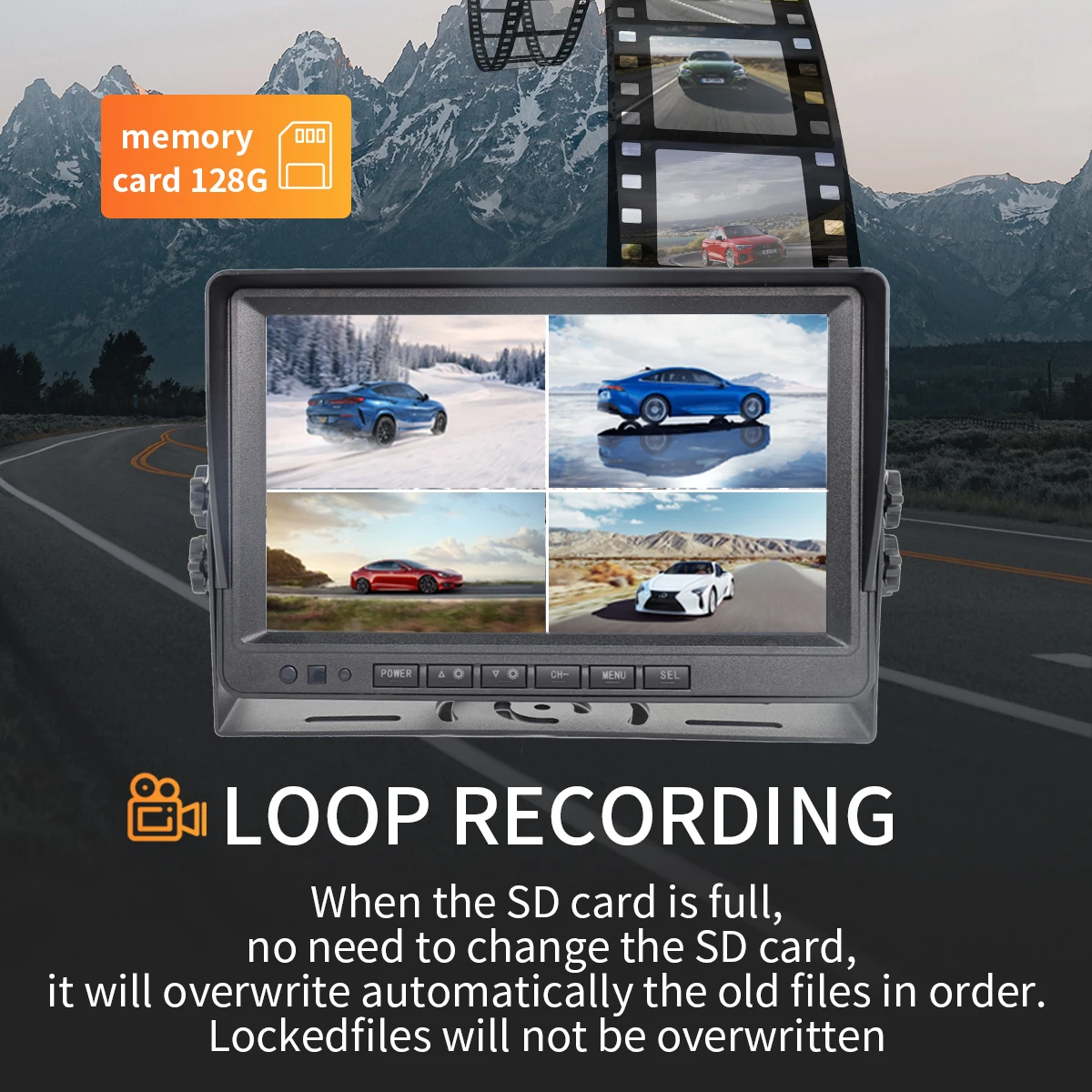 Monitor de camión de 24 voltios 1080P AHD Full HD 9 pulgadas TFT Color LCD pantalla abatible hacia abajo Monitor de cámara de visión trasera de coche de autobús semirremolque