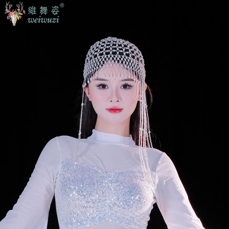 

Belly Dancing Performance Headwear Handmade Exquisite Pearl Tassel Hat for Women's Oriental Dance Stage Competition Headgear