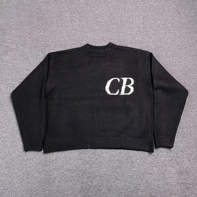 25ss Oversized CB Logo Woolen Sweater Top Quality CB Jacquard Crewneck Mens Knit Pullovers Casual Women Black Hoodies