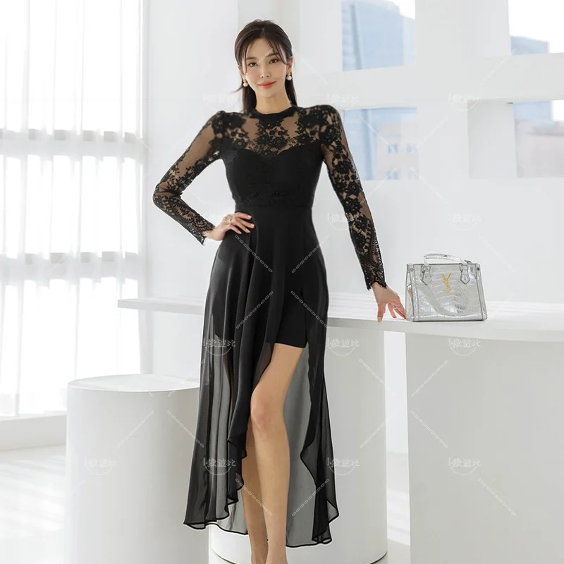 Modern Dance Lace Dresses Sexy Women Practice Clothes Oriental Dresses Stage Dance Costume Robe De Concours De Danse Pour Femme