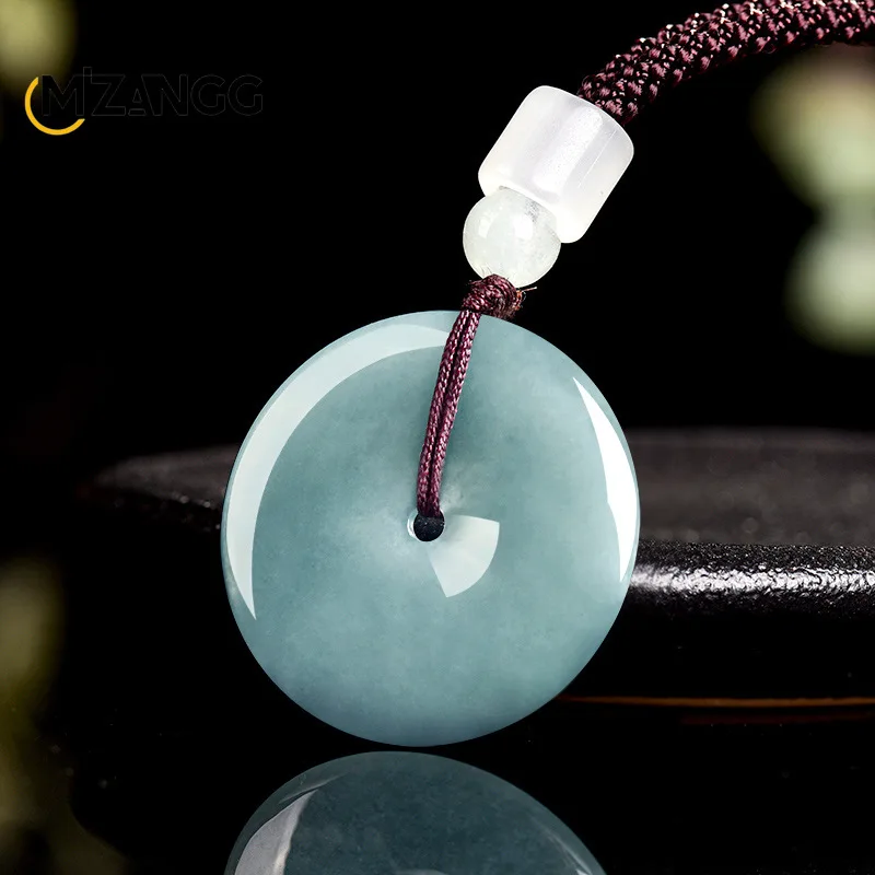 Natural A-goods Jadeite Blue Level An Button Pendant Hand-carved Exquisite Fashion Ice Jade Necklace Men and Women Holiday Gift