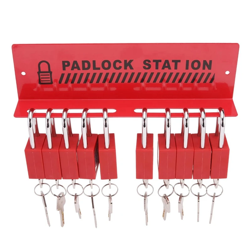 Lockout Tagout Station With 10 Keyed Different Safety Padlocks 2 Hasps And 10 Lockout Tags, Iron Loto Locks Rack