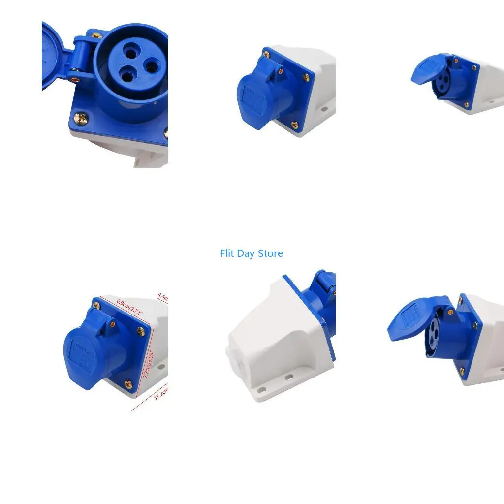 F92C 16 Amp 3 Pin Industrial Socket 220-250V Weatherproof IP44 2P+E 3Phase 16A