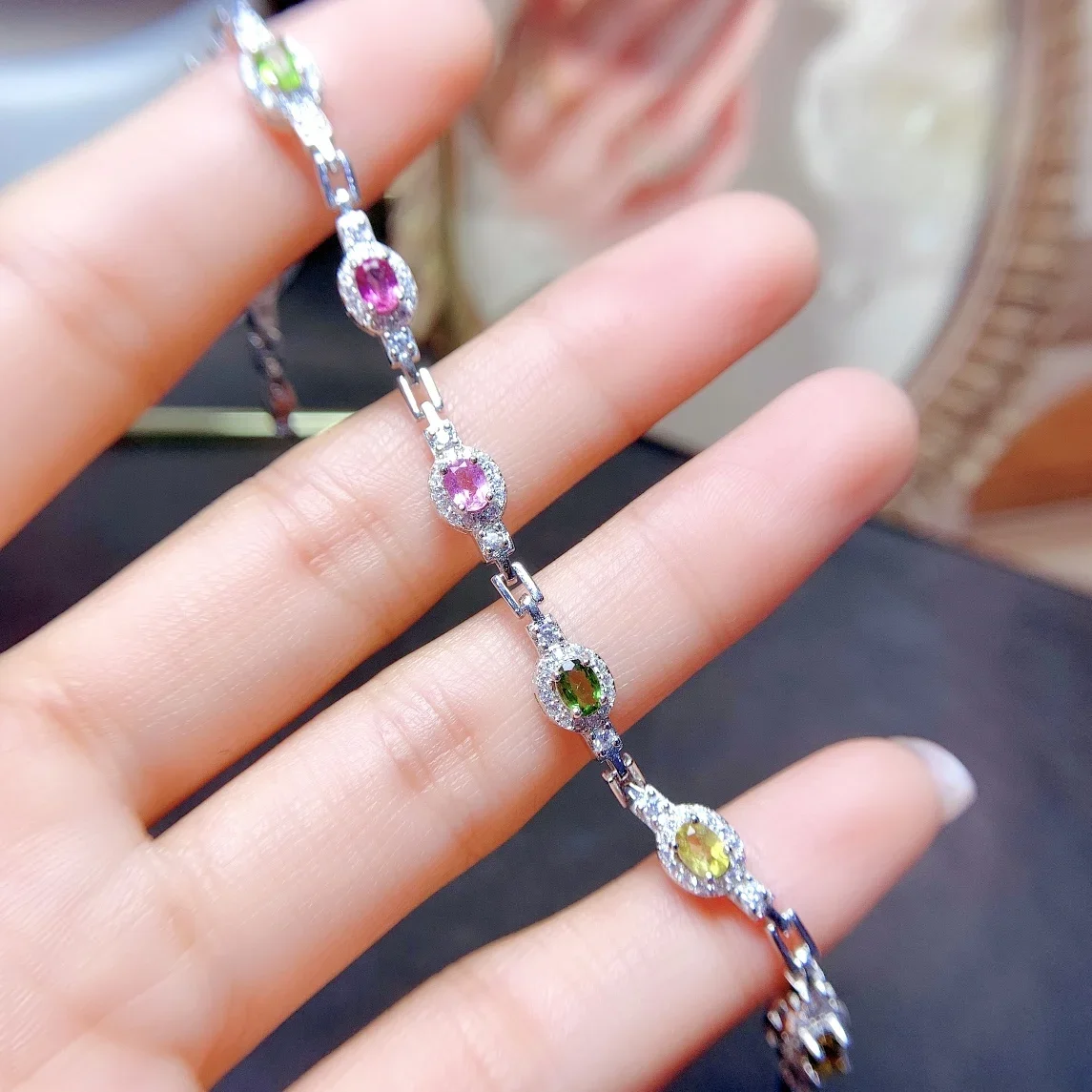 Jewelry Luxury 925 Sterling Silver Luxury Bracelet Ladies new Tourmaline Stone Christmas Gift Natural Gem Pack Mail Boutique