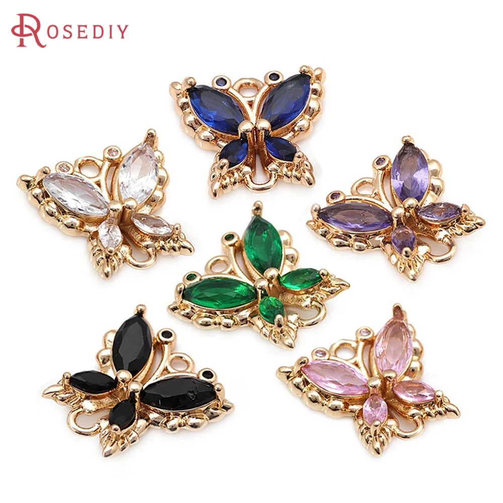 

4PCS 18K Gold Color Brass Zircon 2 Holes Butterfly Connect Charms Pendants Necklace Earrings Jewelry Diy Accessories