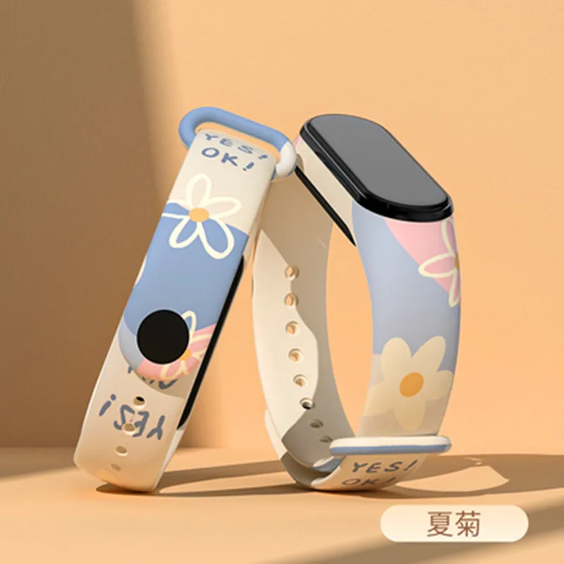 NEW For Xiaomi Mi Band 6 5 4 3 NFC Strap Band Silicone Watercolor Printing Pattern Blet Xiao MI 4 3 Watch Band Bracelet Wrist