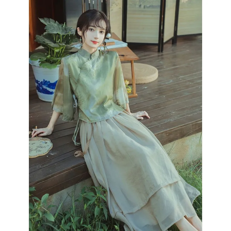 New Chinese-style Fashion Two-piece Set, Improved Hanfu for Adult Women Artistic Slimming Dress New Autumn and Summer Collection