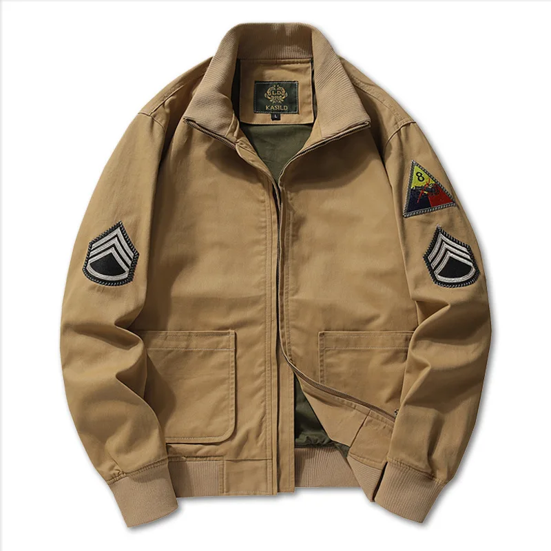 

Vintage New Fashion Men’s Stand Collar Solid Color Casual Trendy Loose Cargo Jacket Male Simple Basic Patchwork Coats Clothes