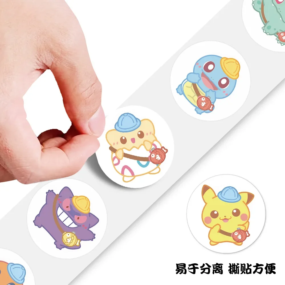 500PCS/Rollo de Pegatinas de Sellado de Dibujos Animados de Pokémon Versión Q, Pegatinas de PVC Impermeables para Decoración de Portátiles, Pegatinas de Recompensa, Juguetes de Regalo