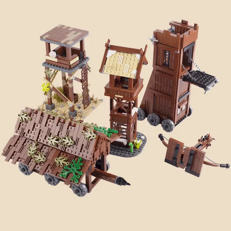 MOC Medieval  Scene Building Blocks Military Camp Viking Warrior Soldiers Tent Outpost Pirate Ship Stable Castle Wall Bricks Toy
