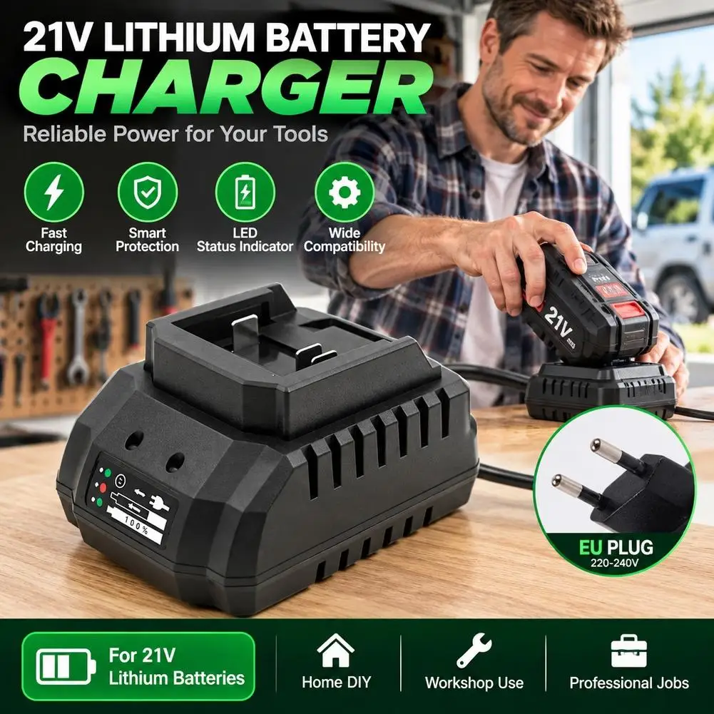 21V Lithium Battery Charger With EU Plug for Makita Electric Drill Wrench Angle Grinder Charger Electric Tool Replacement Part